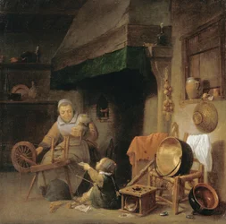 Frau beim Spinnen